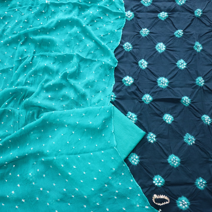 Humsafar Denim Blue Bandhej Work Cotton Suit Set