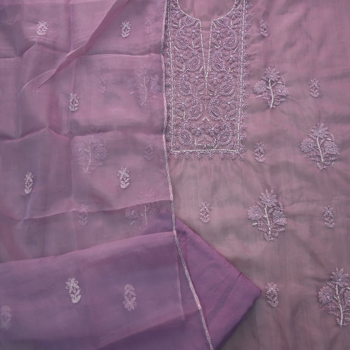 Dildara Lavender Mauve Moti Work with Thread Embroidery Organza Suit Set