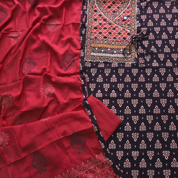 Khairiyat Ink Black Kutch Work Angrakha Style Cotton Suit Set