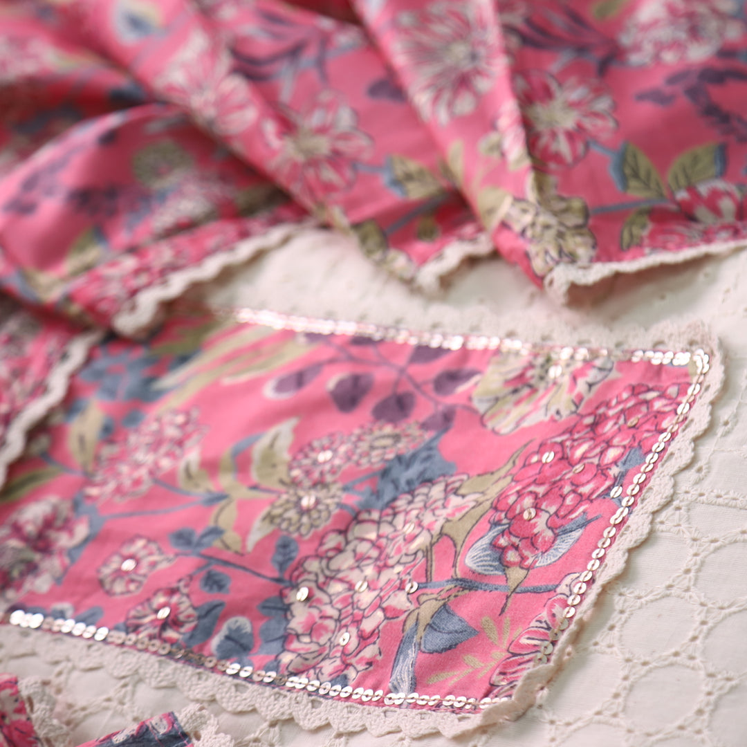 Naina Cream with Pink Floral Printed Patch work Cotton Pakistani Suit Set