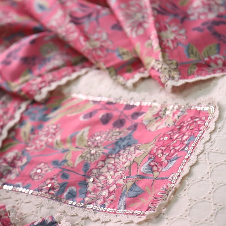 Naina Cream with Pink Floral Printed Patch work Cotton Pakistani Suit Set