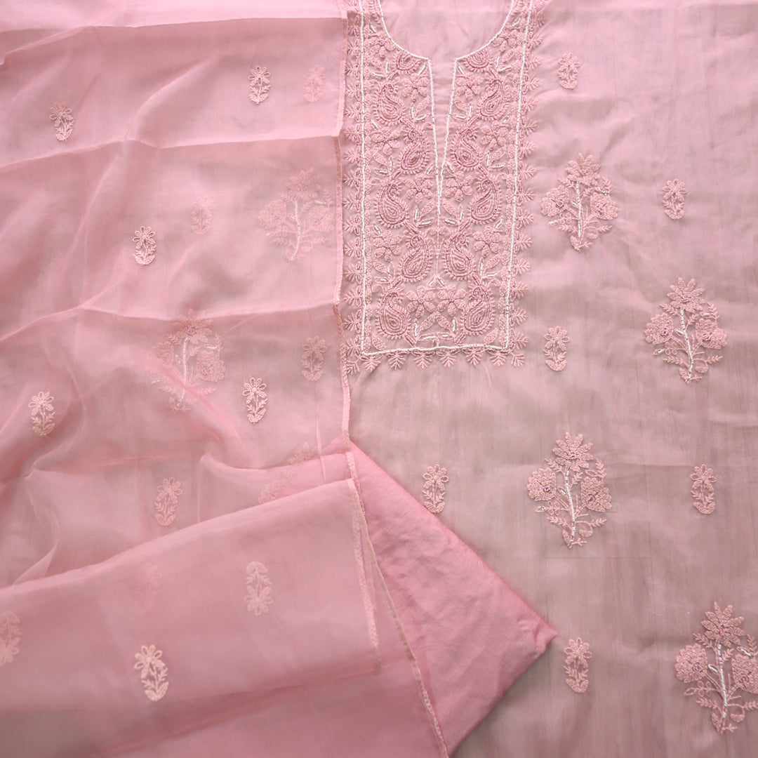 Dildara Mauve Pink Moti Work with Thread Embroidery Organza Suit Set