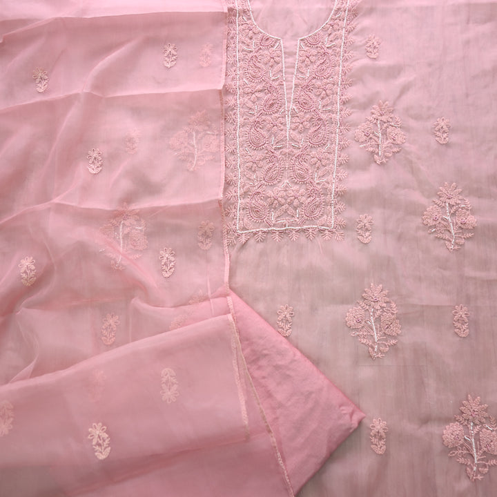 Dildara Mauve Pink Moti Work with Thread Embroidery Organza Suit Set