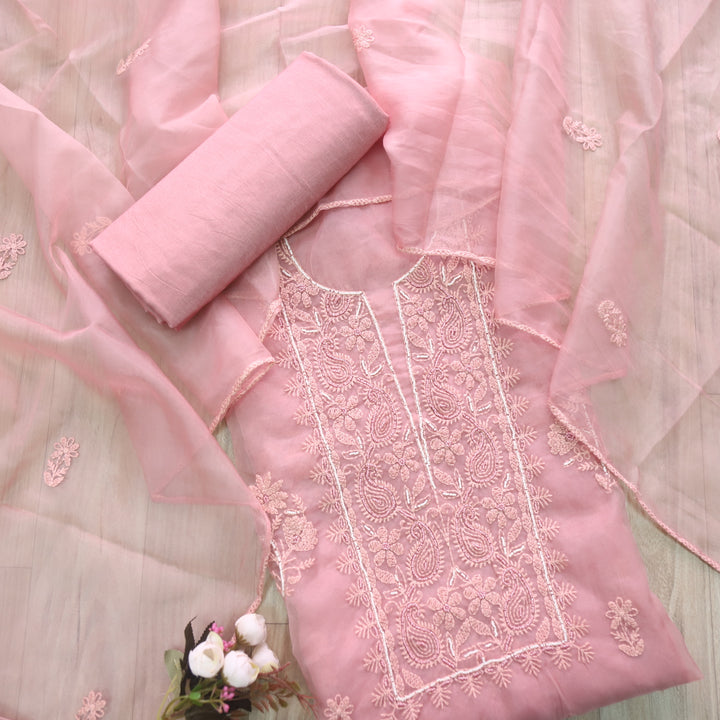 Dildara Mauve Pink Moti Work with Thread Embroidery Organza Suit Set