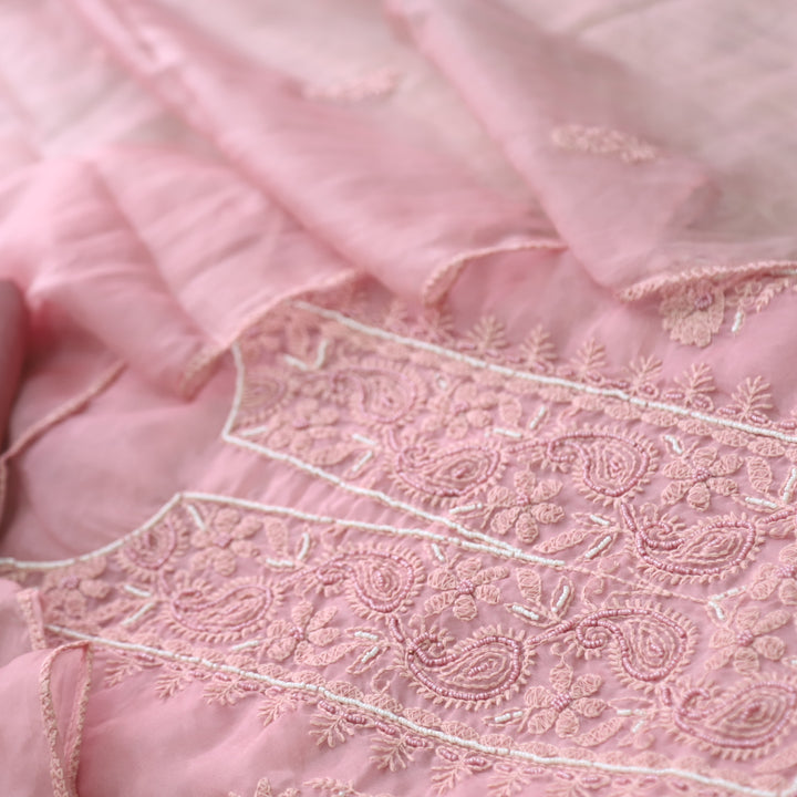 Dildara Mauve Pink Moti Work with Thread Embroidery Organza Suit Set