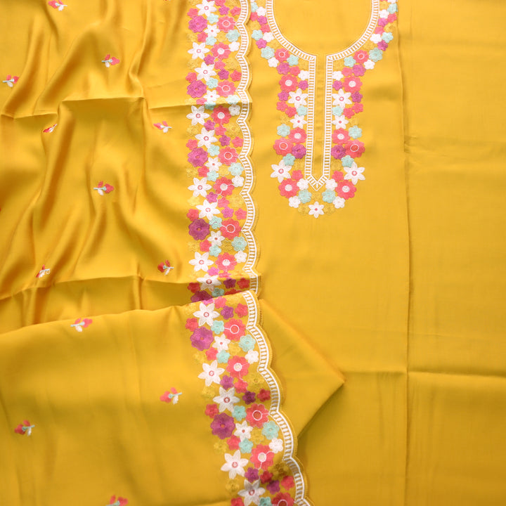 Naina Dandelion Yellow Floral Thread Embroidered Neck Modal Suit Set