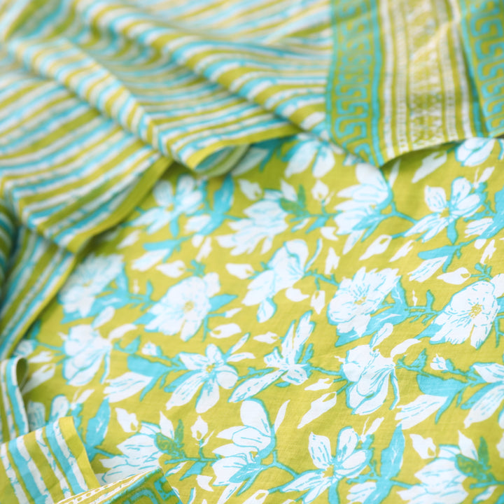 Magan Dijon Green Floral Printed Cotton Suit Set with Printed Dupatta