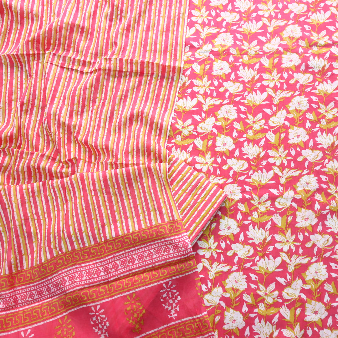 Magan Barbie Pink Floral Printed Cotton Suit Set with Printed Dupatta