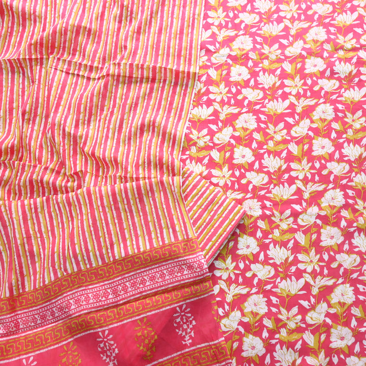 Magan Barbie Pink Floral Printed Cotton Suit Set with Printed Dupatta