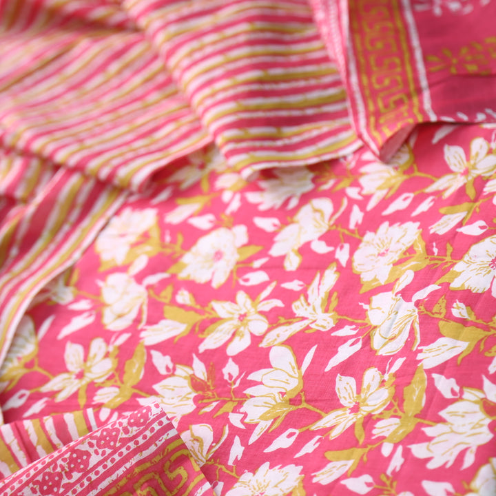 Magan Barbie Pink Floral Printed Cotton Suit Set with Printed Dupatta