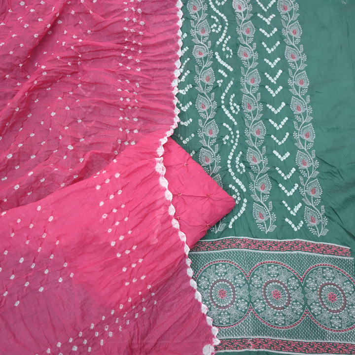 Bandegi Sacramento Green Authentic Bandhej with Thread Work Cotton Suit Set
