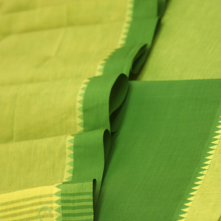 Sanskruti Parrot Green with Yellow Dupatta South Cotton Temple Hem Suit Set