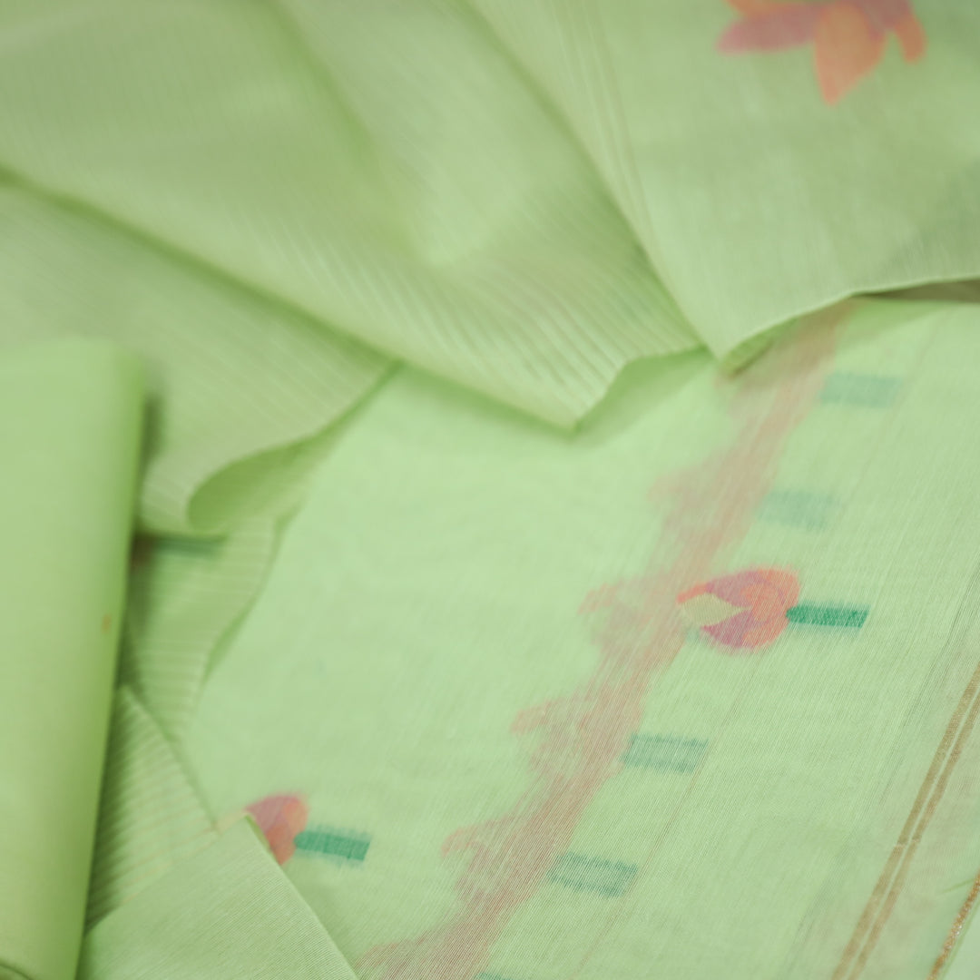 Raina Neon Green Authentic Jamdani Weaved Top and Dupatta Set