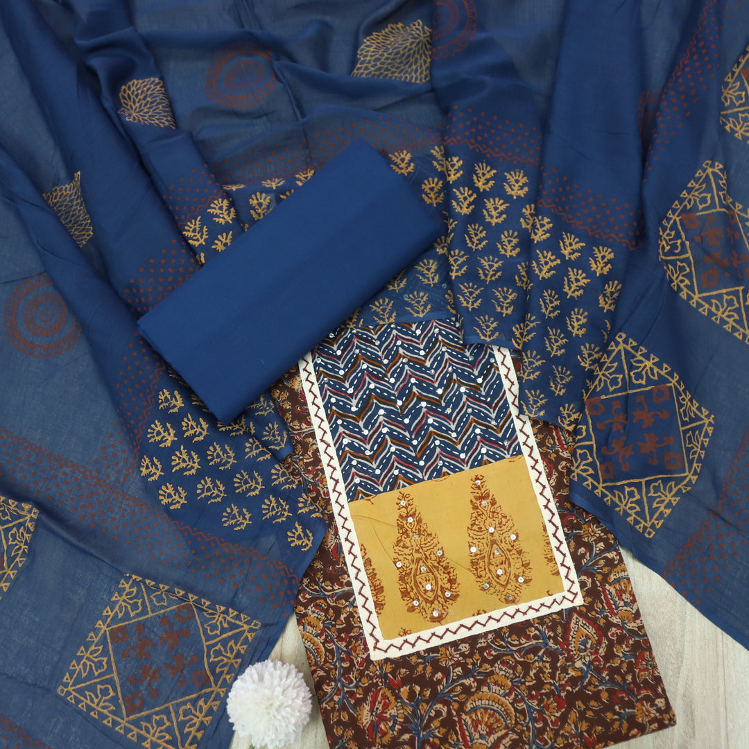 Naina Dark Red Ajrak Work Neck Cotton Top with Printed Dupatta