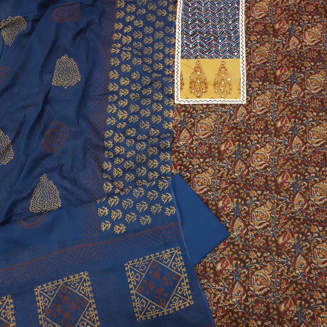 Naina Dark Red Ajrak Work Neck Cotton Top with Printed Dupatta