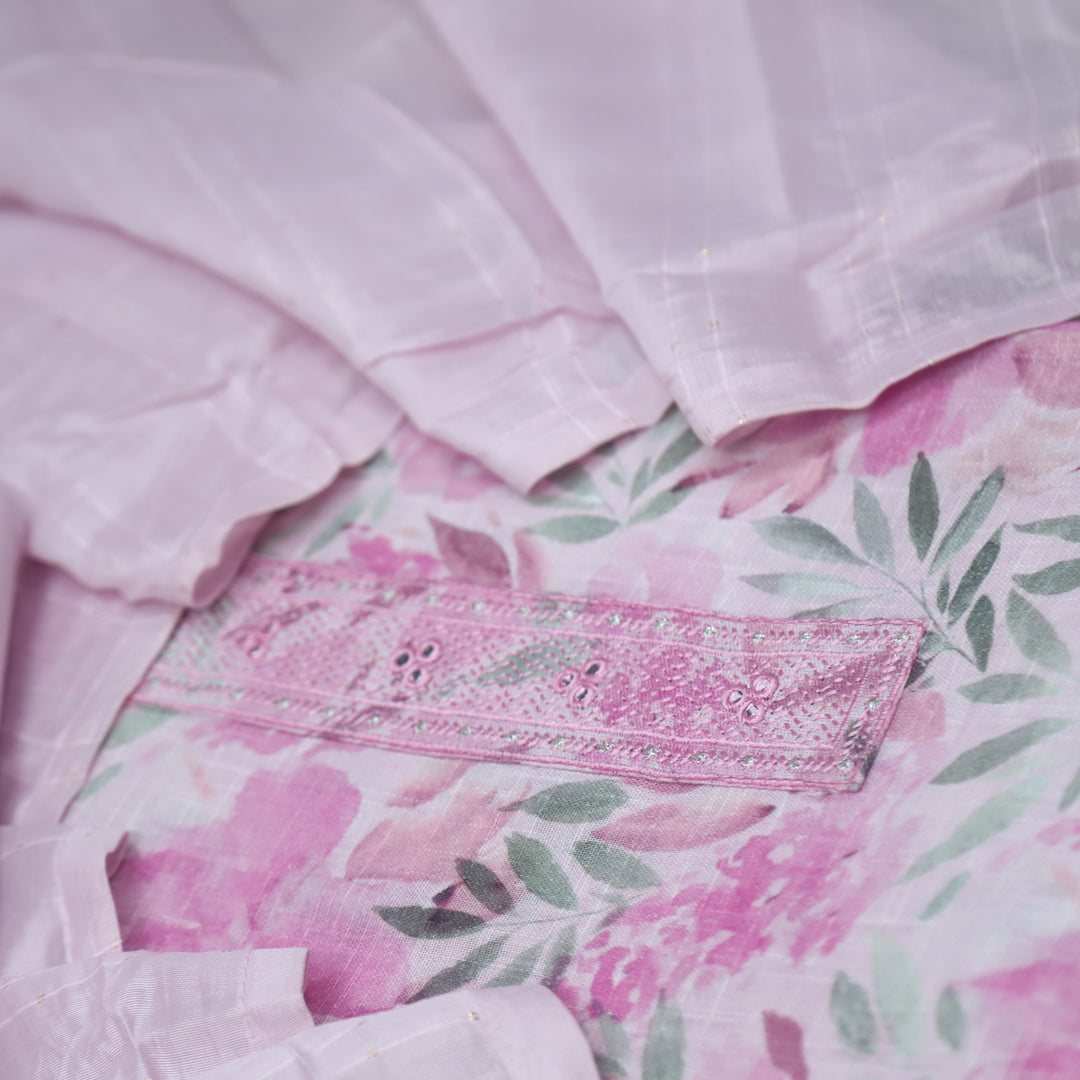 Shiddat Bright Pink Digital Floral Printed Cotton Linen Suit Set