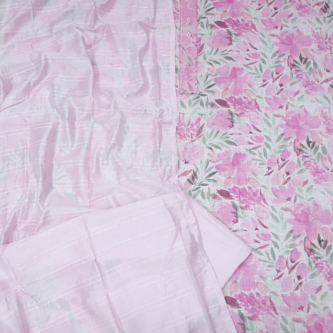 Shiddat Bright Pink Digital Floral Printed Cotton Linen Suit Set