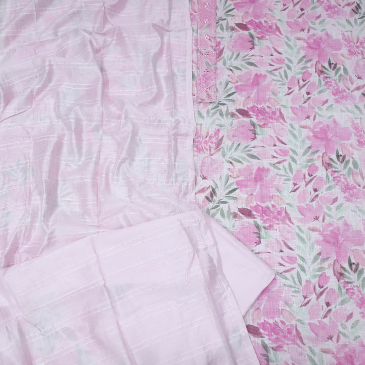 Shiddat Bright Pink Digital Floral Printed Cotton Linen Suit Set
