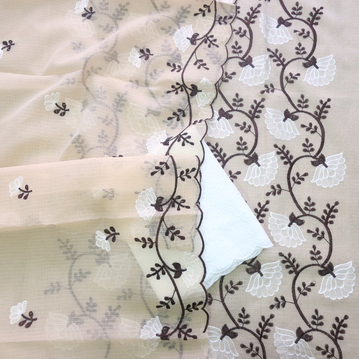 Kamleya Skin Beige All Over Floral Thread Work Kota Doriya Suit Set