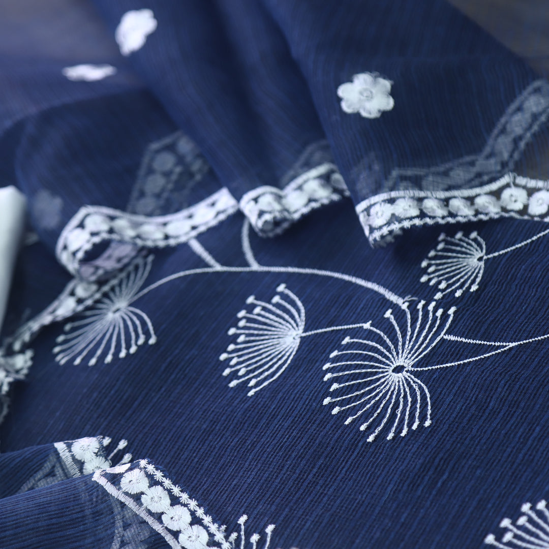 Kamleya Denim Blue All Over Floral Thread Work Kota Doriya Suit Set