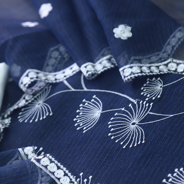 Kamleya Denim Blue All Over Floral Thread Work Kota Doriya Suit Set