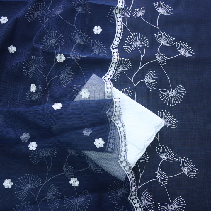 Kamleya Denim Blue All Over Floral Thread Work Kota Doriya Suit Set
