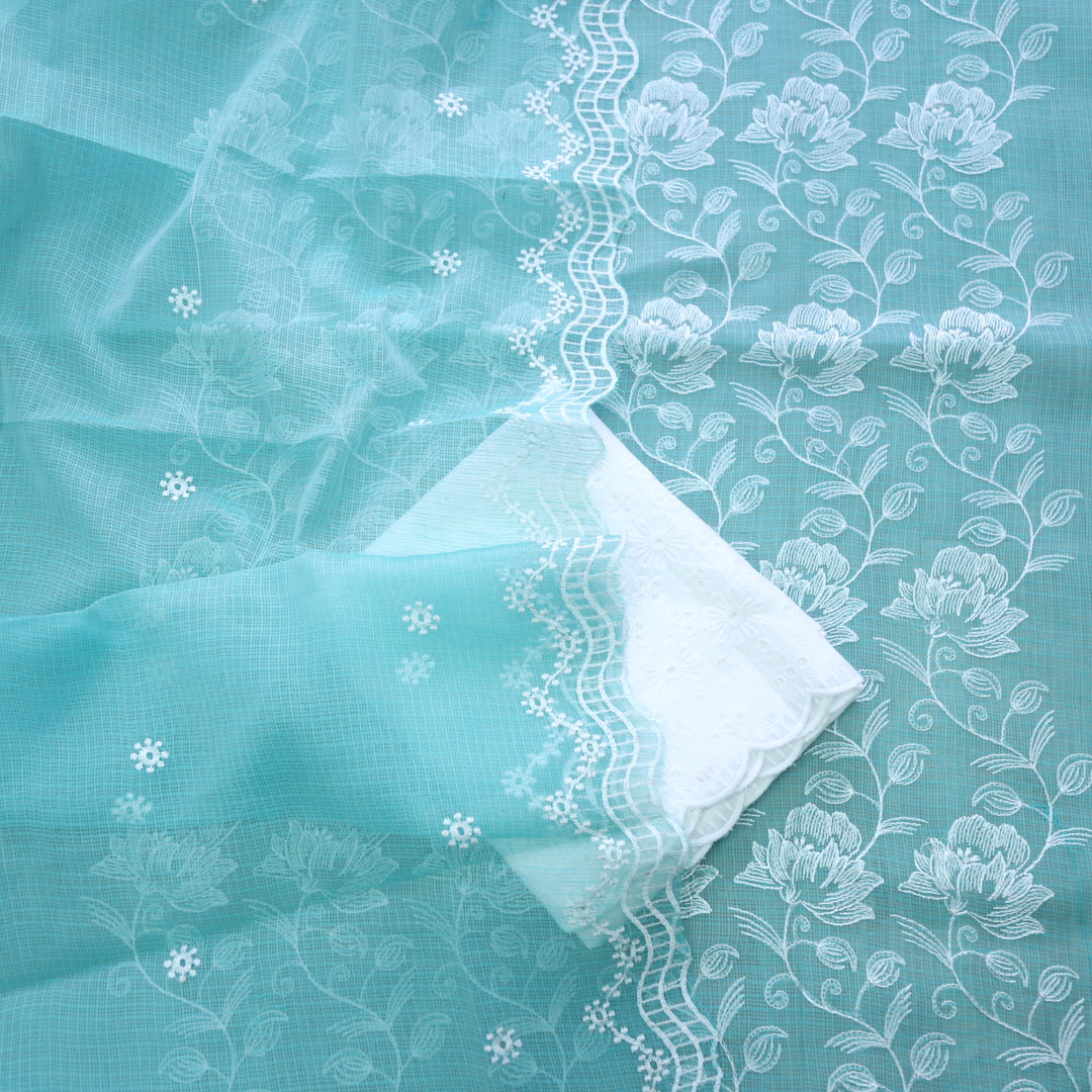 Kamleya Turquoise Blue All Over Floral Thread Work Kota Doriya Suit Set