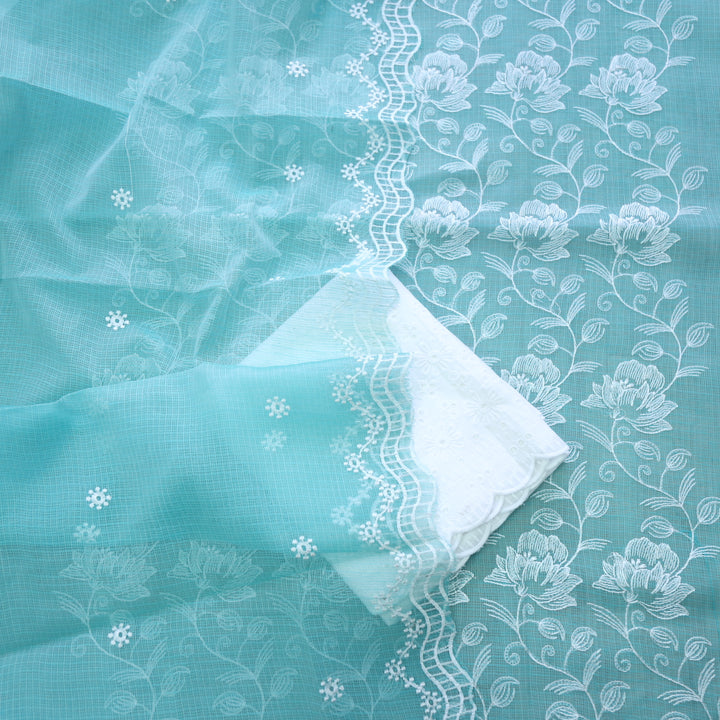 Kamleya Turquoise Blue All Over Floral Thread Work Kota Doriya Suit Set