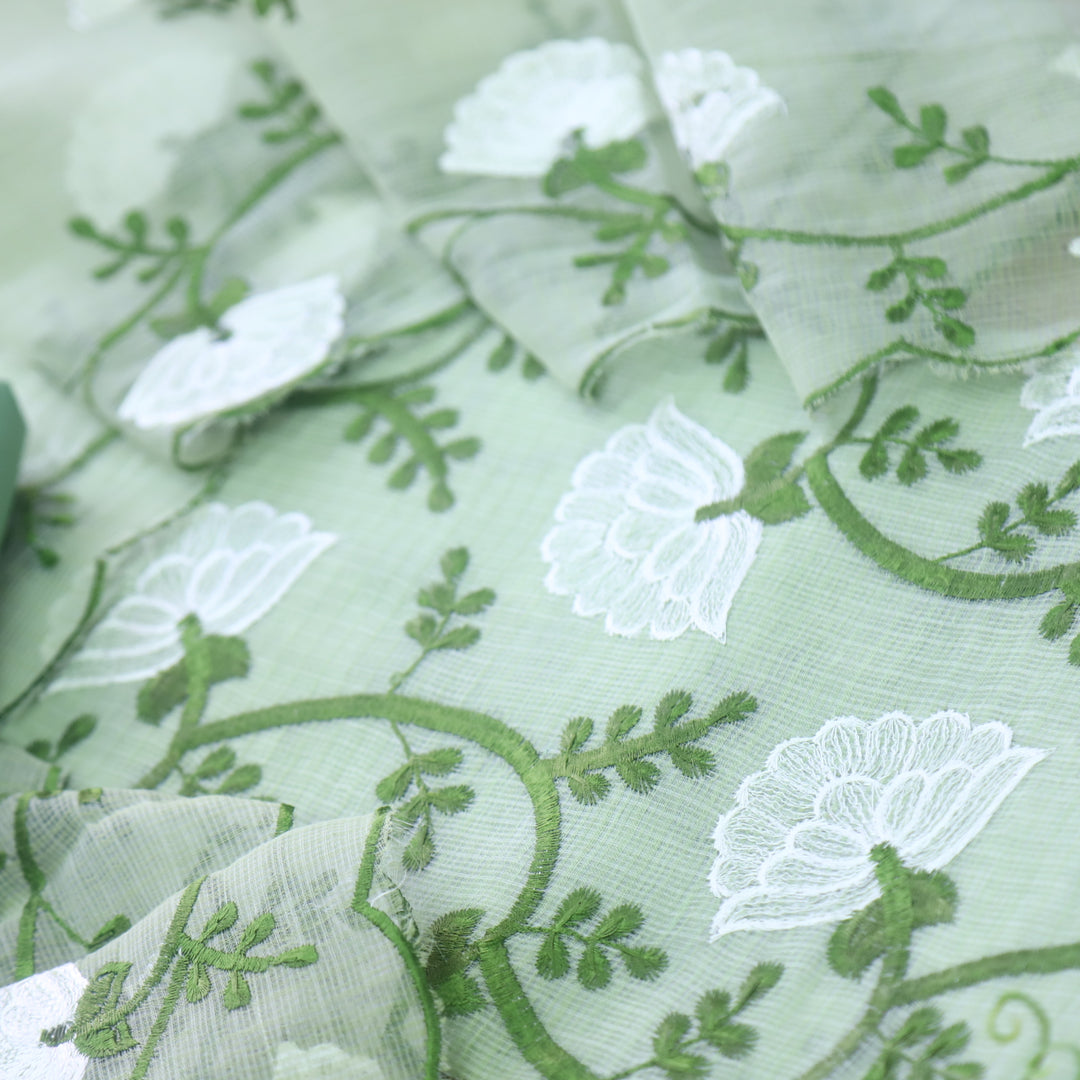 Kamleya Mint Green All Over Floral Thread Work Kota Doriya Suit Set
