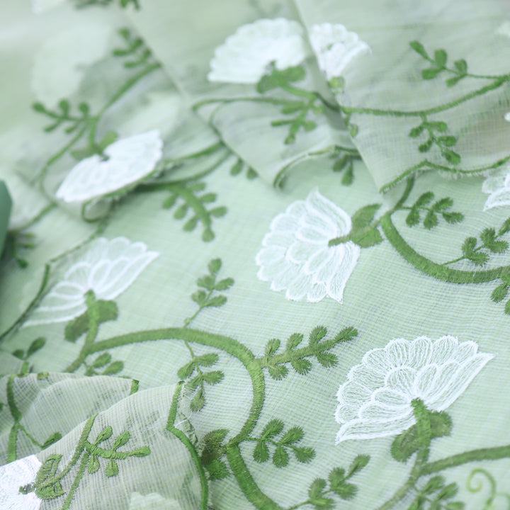 Kamleya Mint Green All Over Floral Thread Work Kota Doriya Suit Set