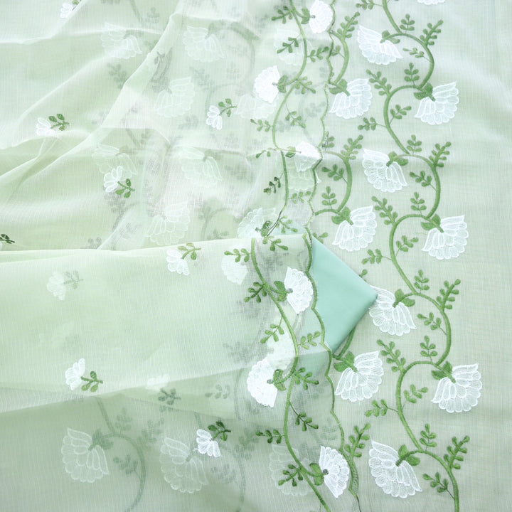 Kamleya Mint Green All Over Floral Thread Work Kota Doriya Suit Set