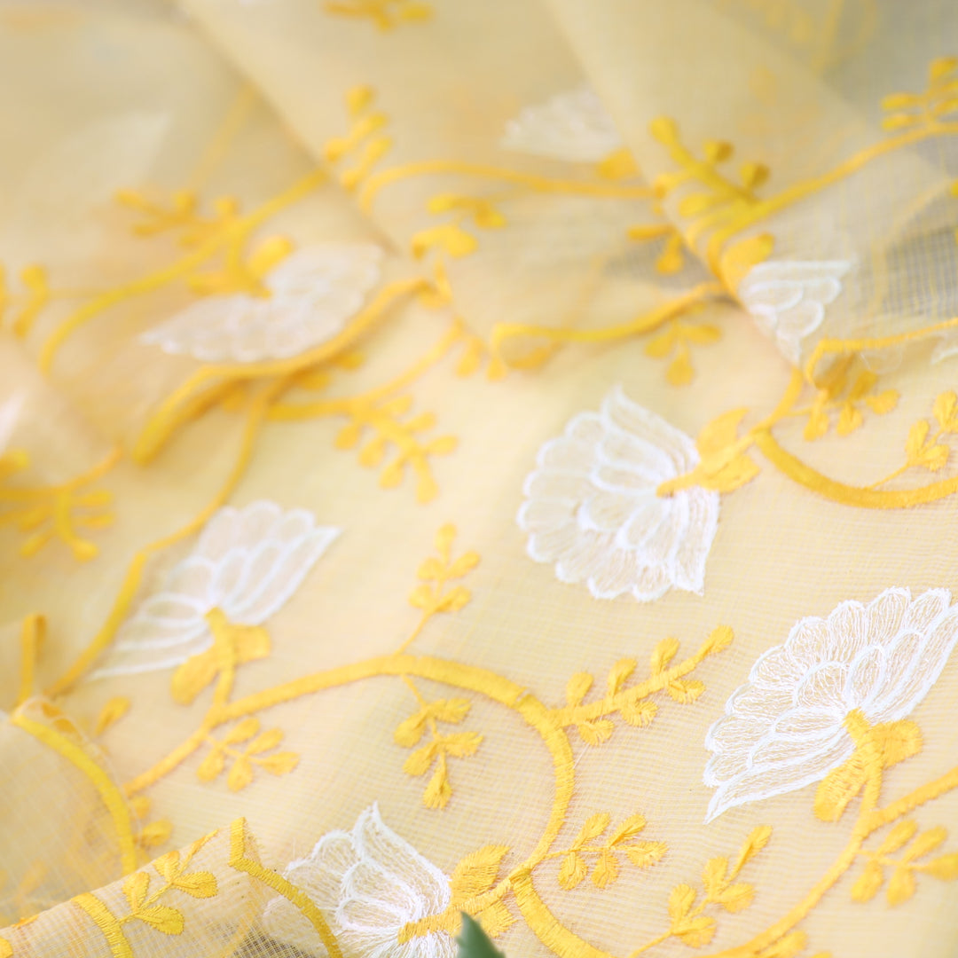 Kamleya Sunflower Yellow All Over Floral Thread Work Kota Doriya Suit Set