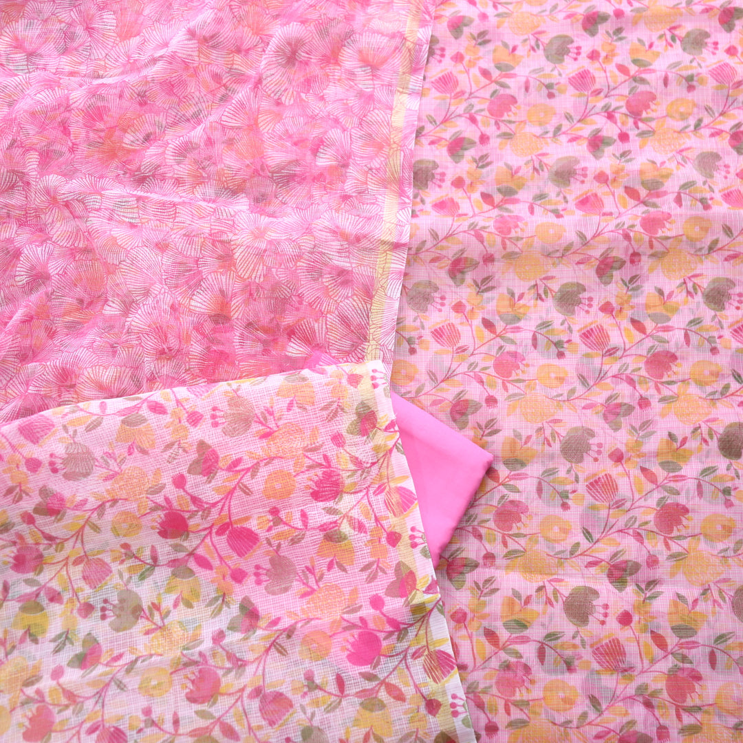 Kamleya Bright Pink All Over Floral Printed Kota Doriya Suit Set