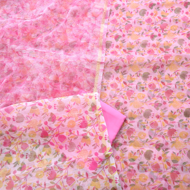 Kamleya Bright Pink All Over Floral Printed Kota Doriya Suit Set