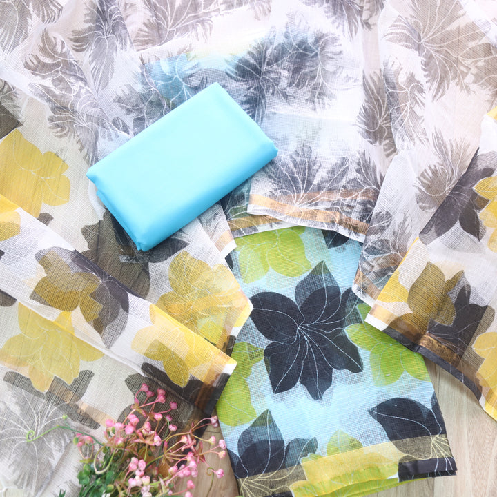 Kamleya Light Blue All Over Floral Printed Kota Doriya Suit Set