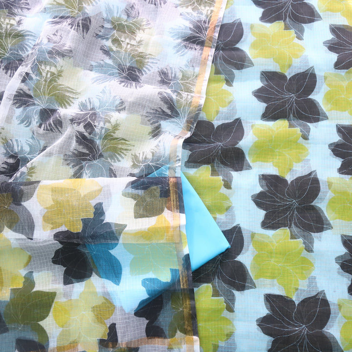 Kamleya Light Blue All Over Floral Printed Kota Doriya Suit Set