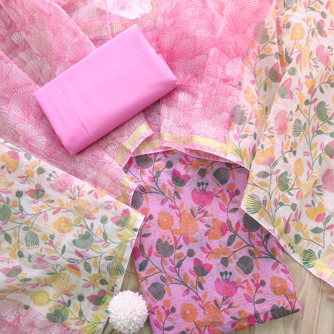 Kamleya Lavender Purple All Over Floral Printed Kota Doriya Suit Set