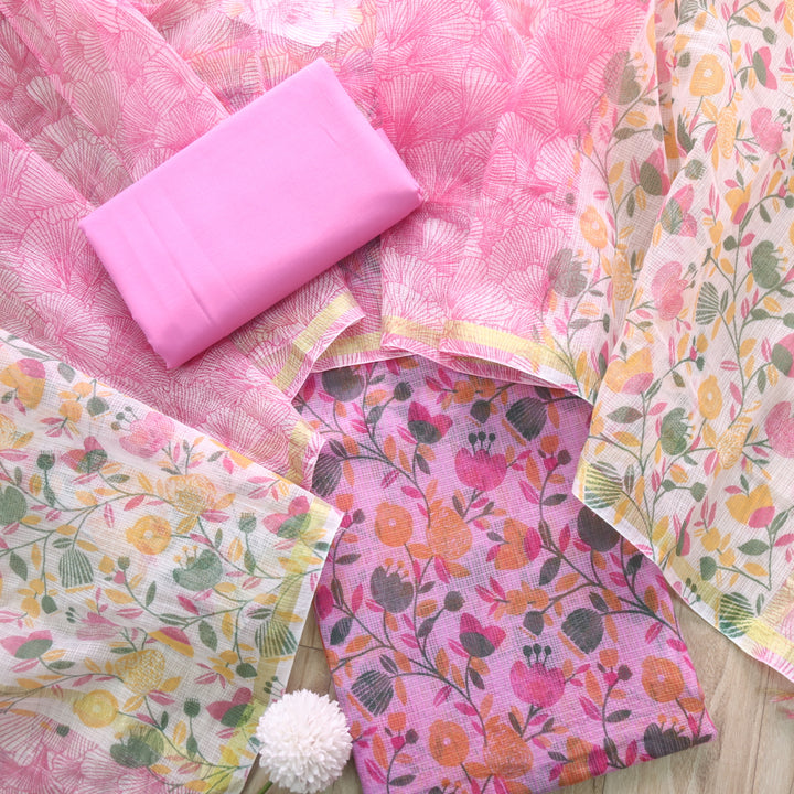 Kamleya Lavender Purple All Over Floral Printed Kota Doriya Suit Set
