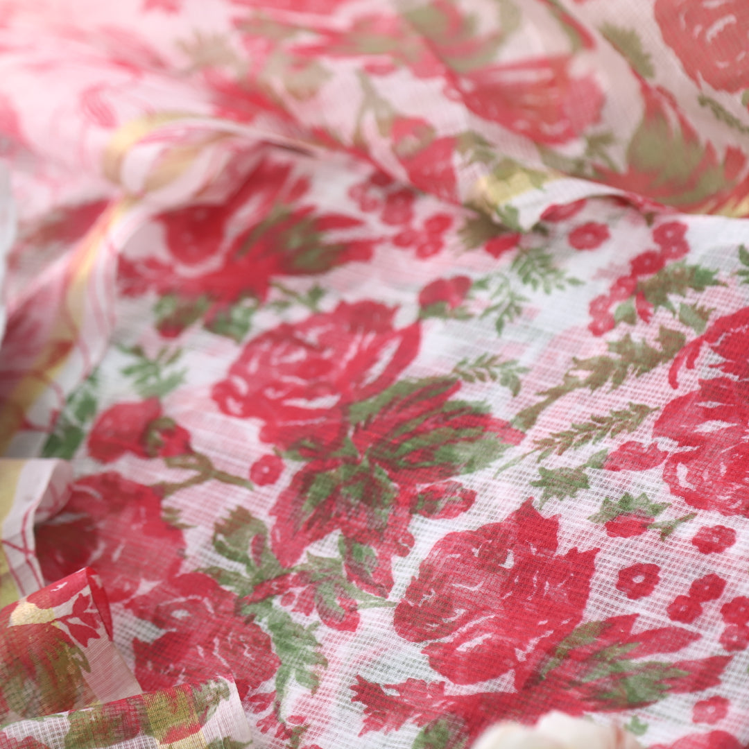 Kamleya White with Red All Over Floral Printed Kota Doriya Suit Set