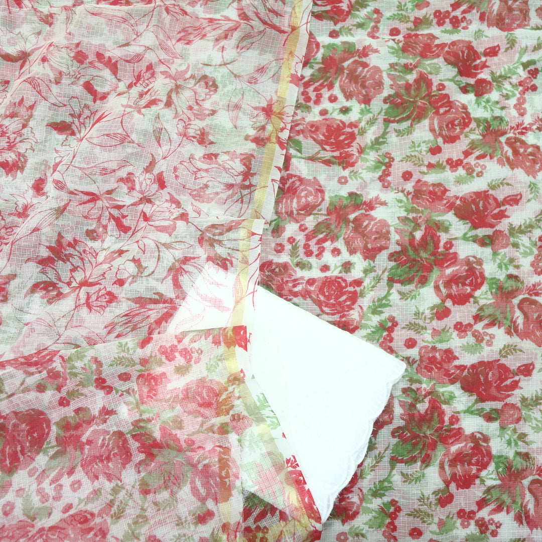 Kamleya White with Red All Over Floral Printed Kota Doriya Suit Set