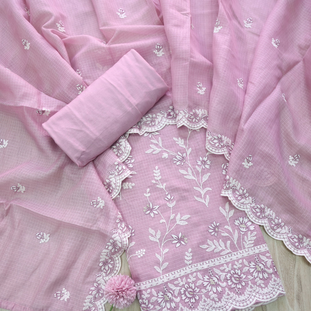 Mahi Mauve Pink All Over Thread Embroidered Kota Doriya suit Set