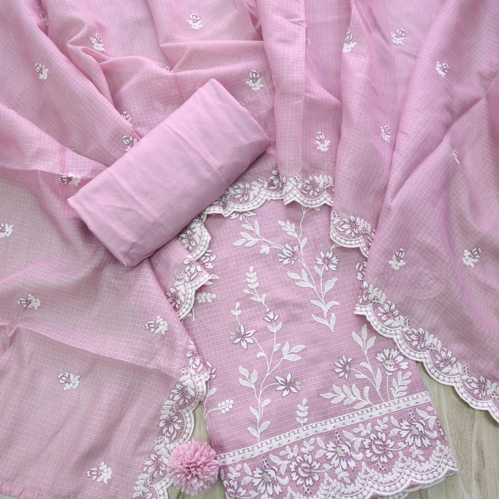 Mahi Mauve Pink All Over Thread Embroidered Kota Doriya suit Set