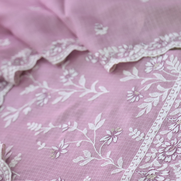 Mahi Mauve Pink All Over Thread Embroidered Kota Doriya suit Set