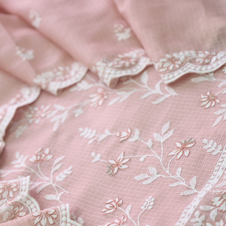 Mahi Peach Orange All Over Thread Embroidered Kota Doriya suit Set