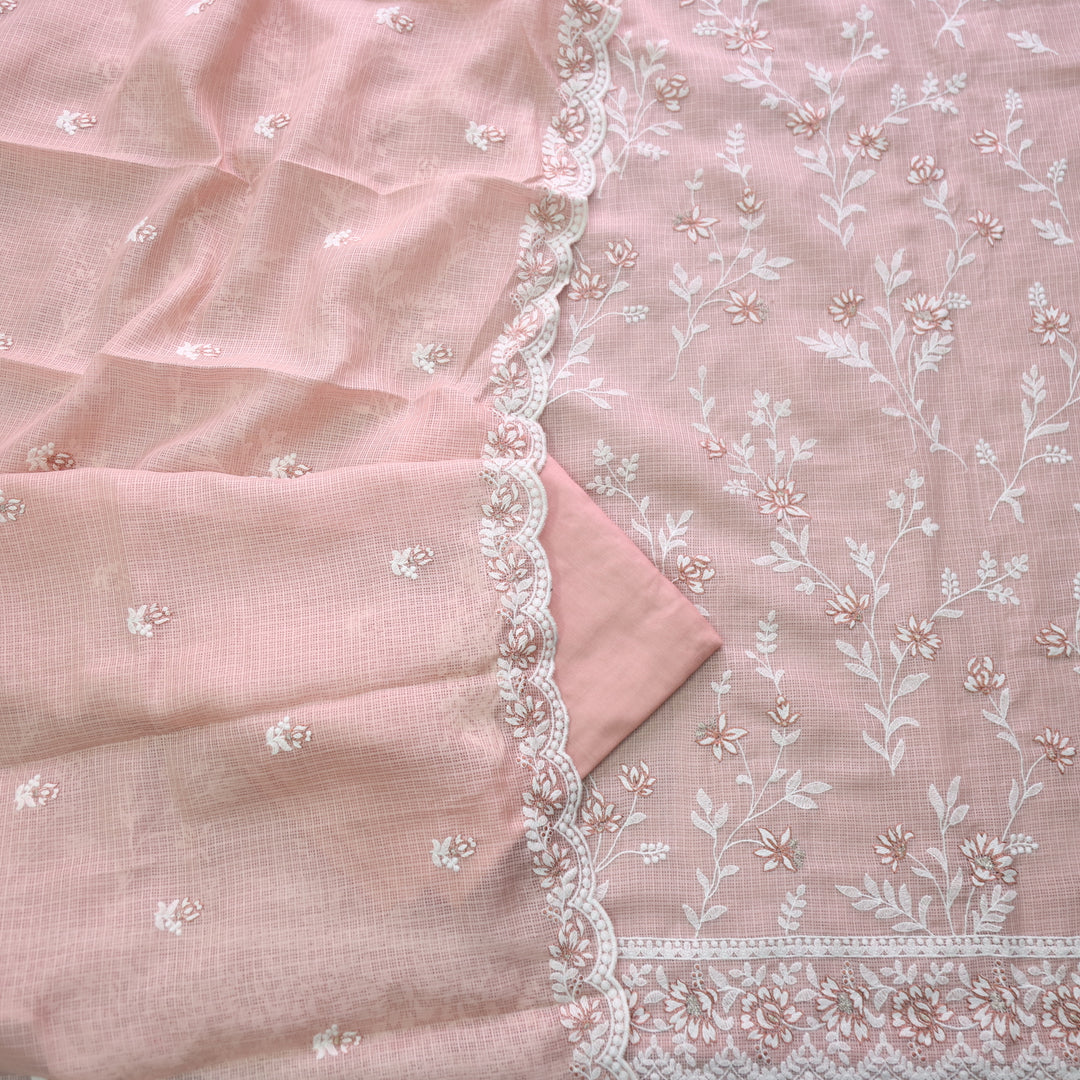 Mahi Peach Orange All Over Thread Embroidered Kota Doriya suit Set