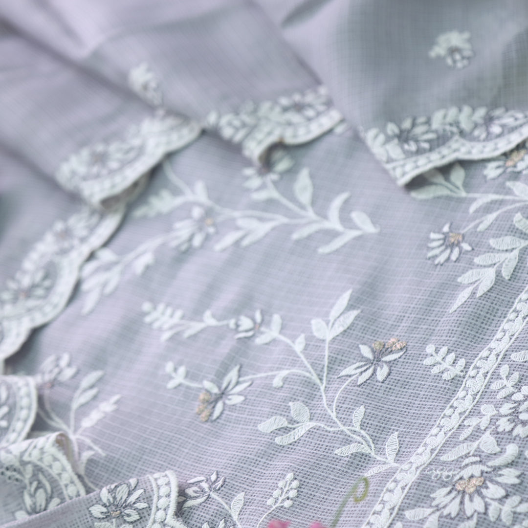 Mahi Fossil Grey All Over Thread Embroidered Kota Doriya suit Set
