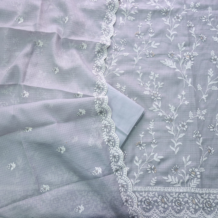 Mahi Fossil Grey All Over Thread Embroidered Kota Doriya suit Set