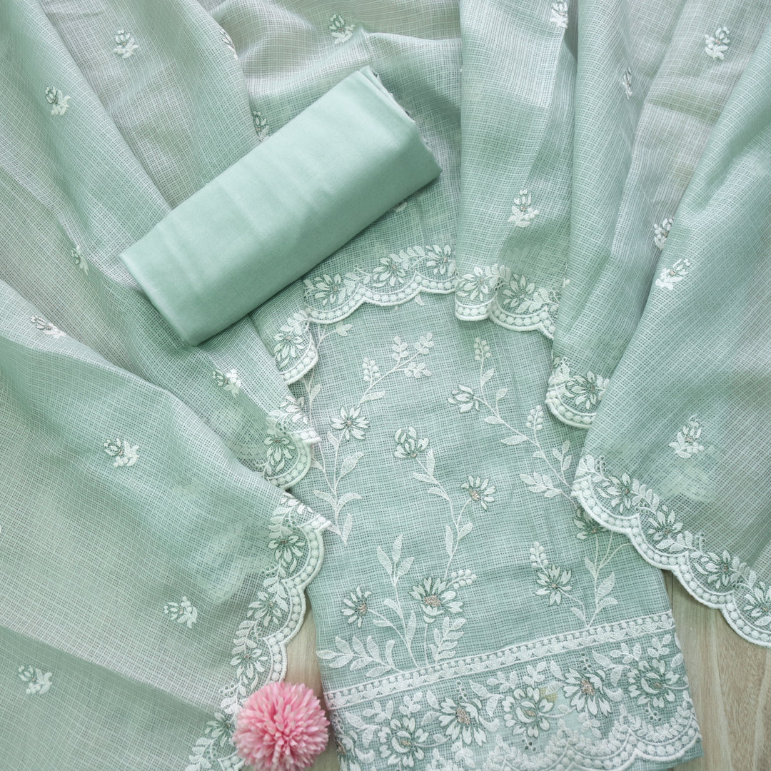 Mahi Sage Green All Over Thread Embroidered Kota Doriya suit Set