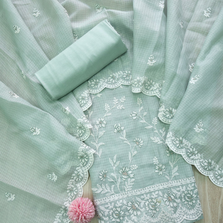 Mahi Sage Green All Over Thread Embroidered Kota Doriya suit Set