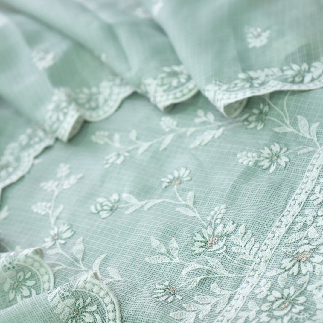 Mahi Sage Green All Over Thread Embroidered Kota Doriya suit Set